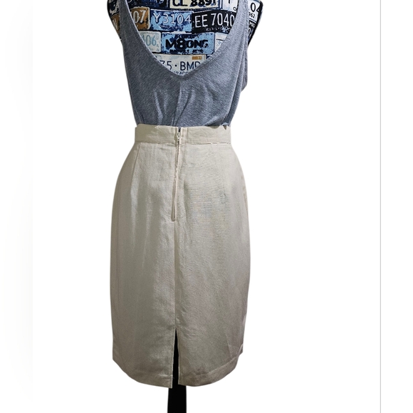 New Vintage Oatmeal Cream Flax Linen Pencil Skirt 46 Medium - Picture 3 of 11